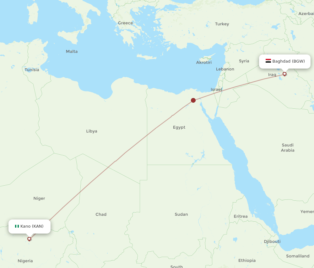 Flights from Baghdad to Kano BGW to KAN Flight Routes