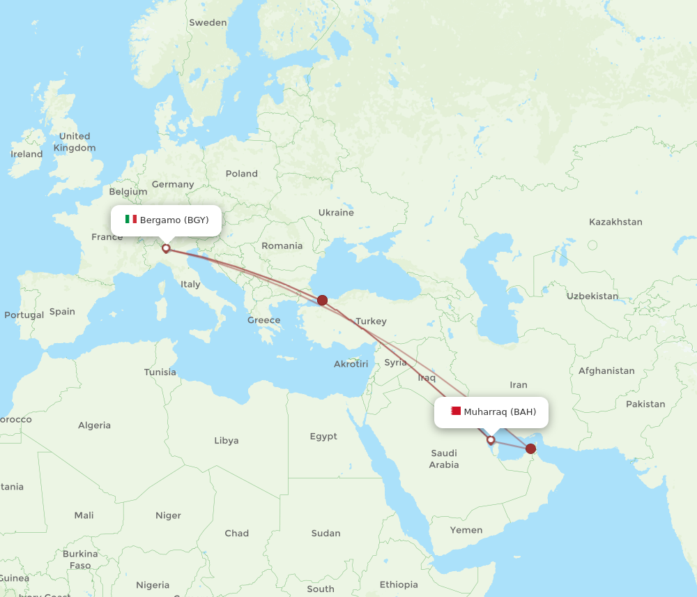 Flights from Milan to Bahrain BGY to BAH Flight Routes