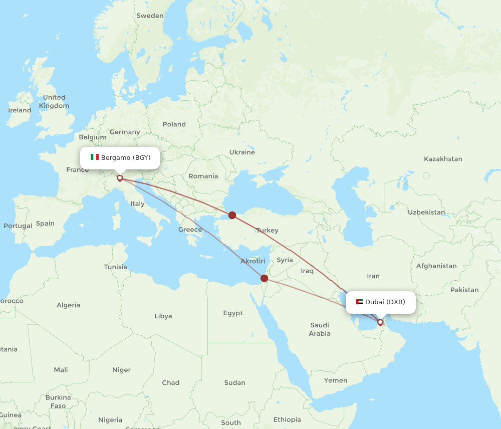 Flights from Milan to Dubai BGY to DXB Flight Routes