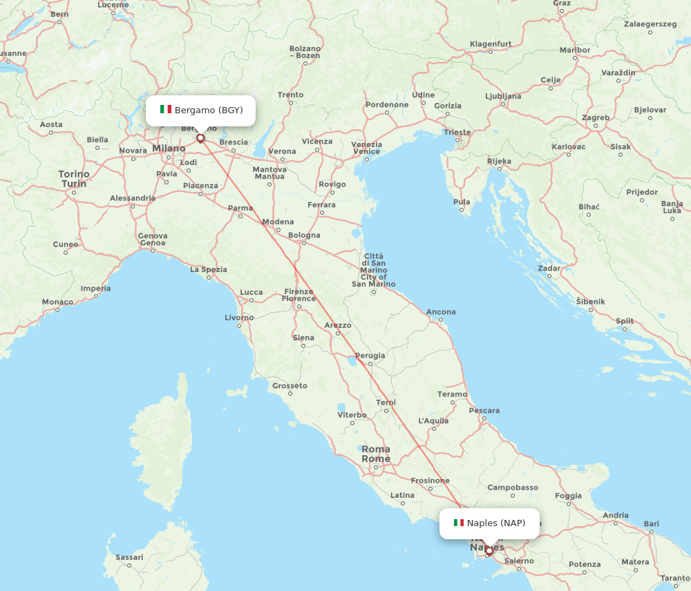 Flights from Milan to Naples BGY to NAP Flight Routes