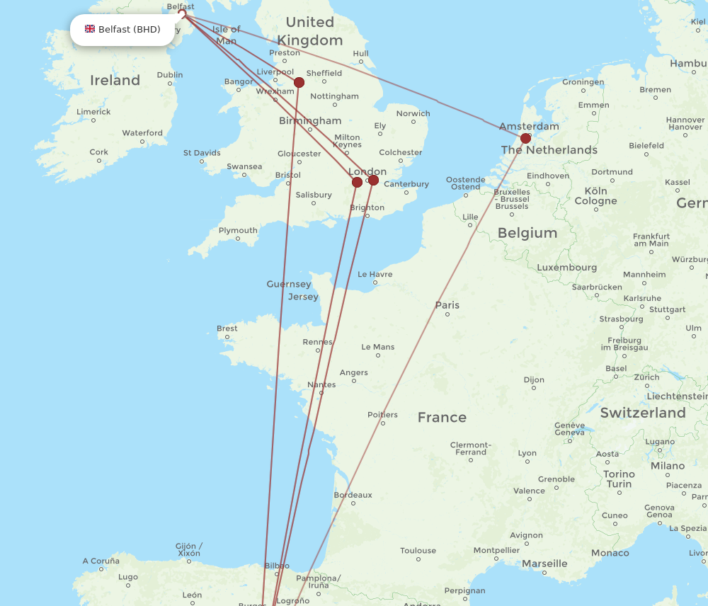 Flights from Belfast to Madrid BHD to MAD Flight Routes