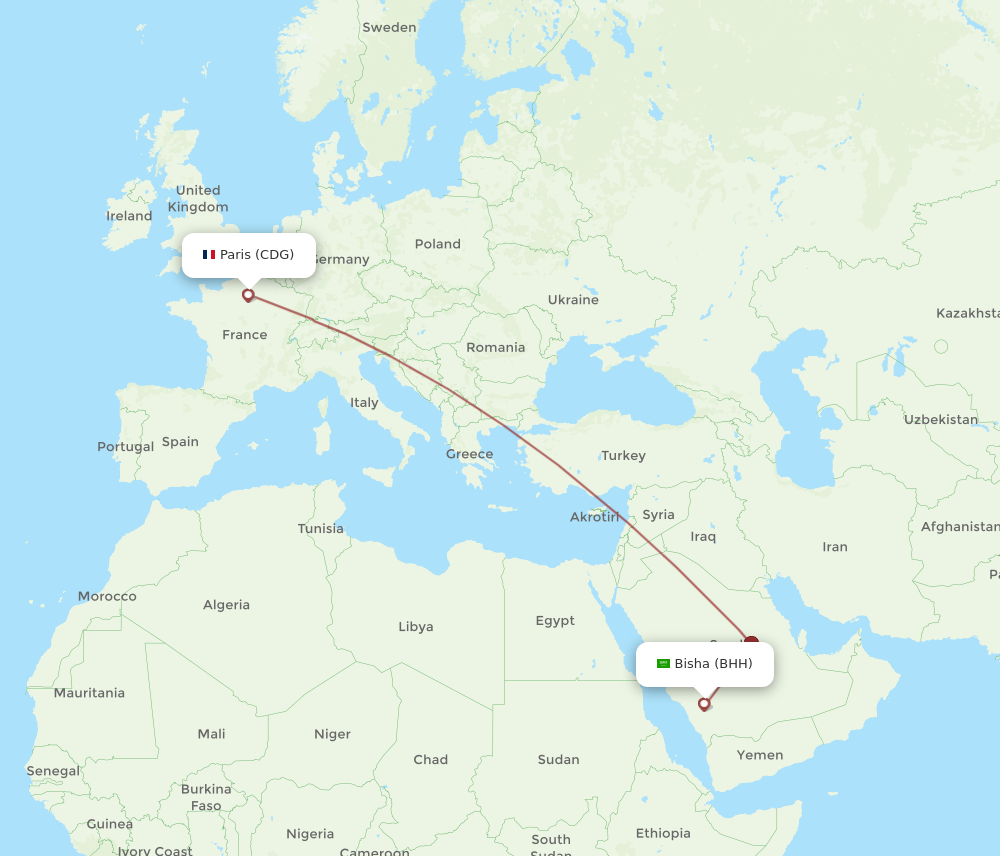 All Flight Routes From Bisha To Paris, BHH To CDG - Flight Routes