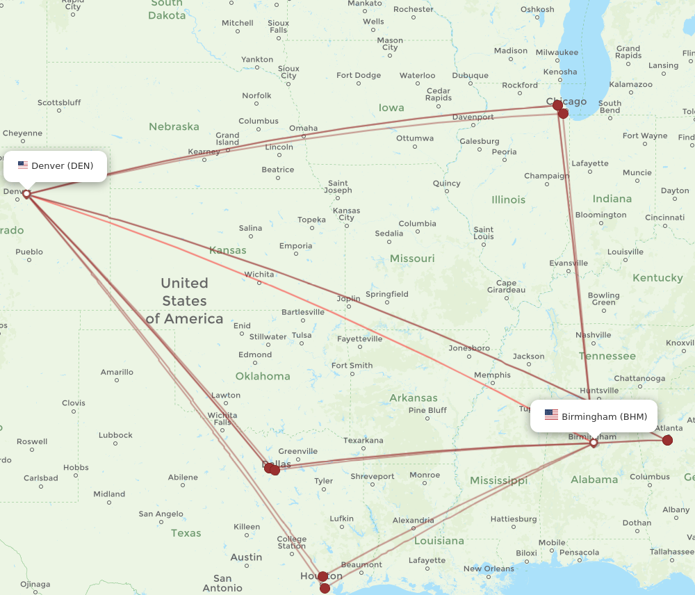 Flights from Birmingham to Denver BHM to DEN Flight Routes