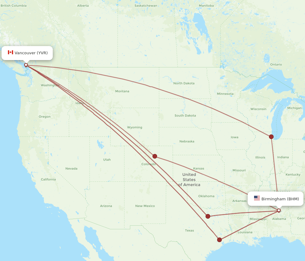 All Flight Routes From Birmingham To Vancouver Bhm To Yvr Flight Routes 6007