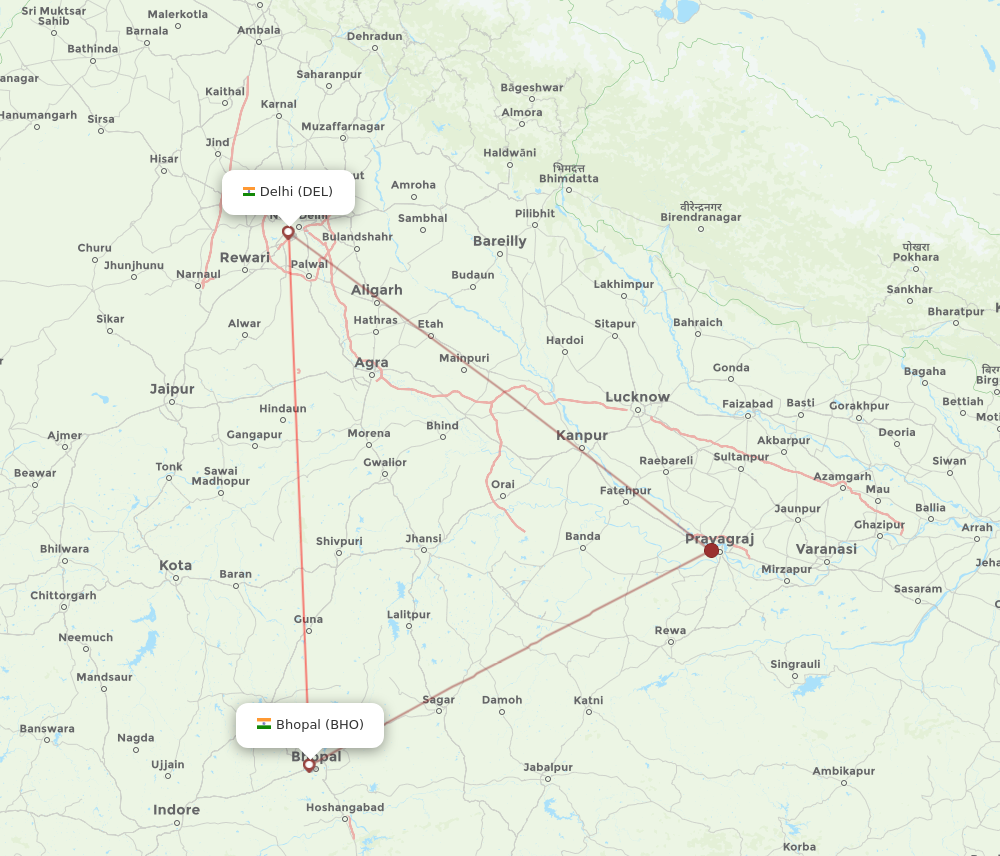 Flights from Bhopal to Delhi BHO to DEL Flight Routes