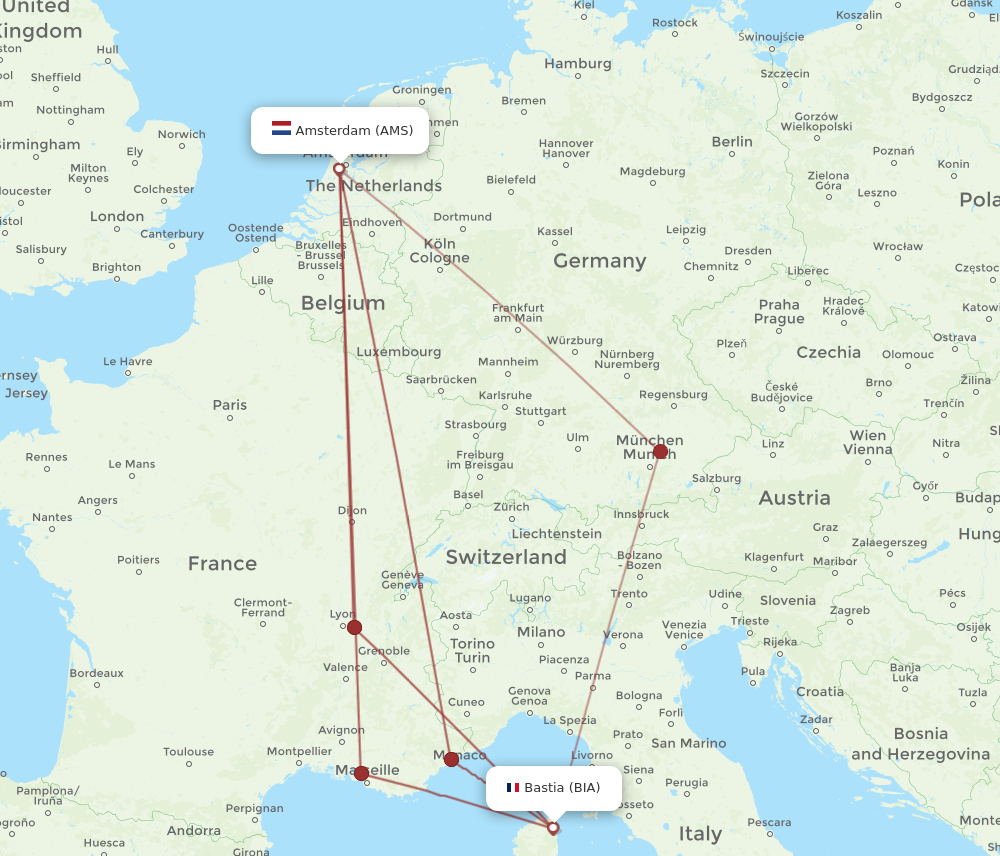 Flights from Bastia to Amsterdam, BIA to AMS - Flight Routes