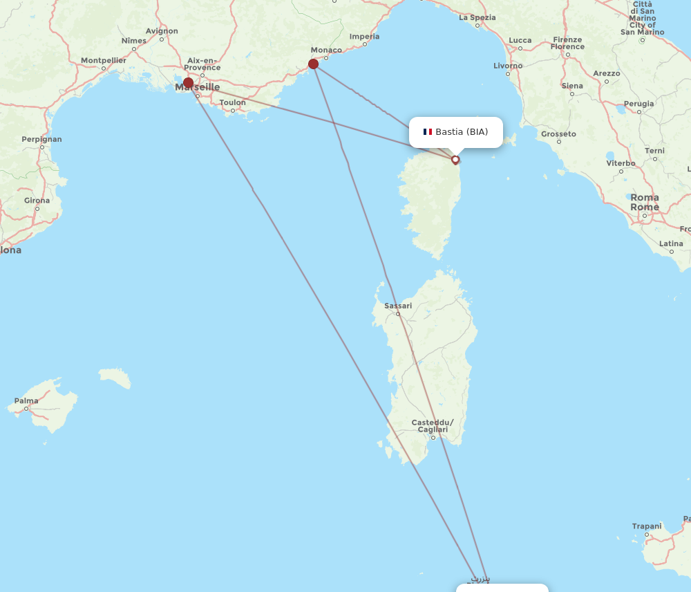 Flights from Bastia to Tunis BIA to TUN Flight Routes