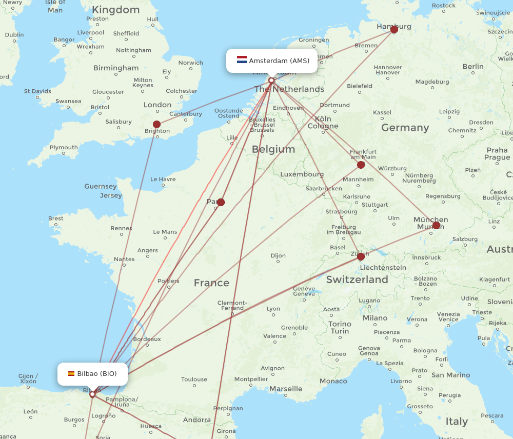 Flights from Bilbao to Amsterdam BIO to AMS Flight Routes