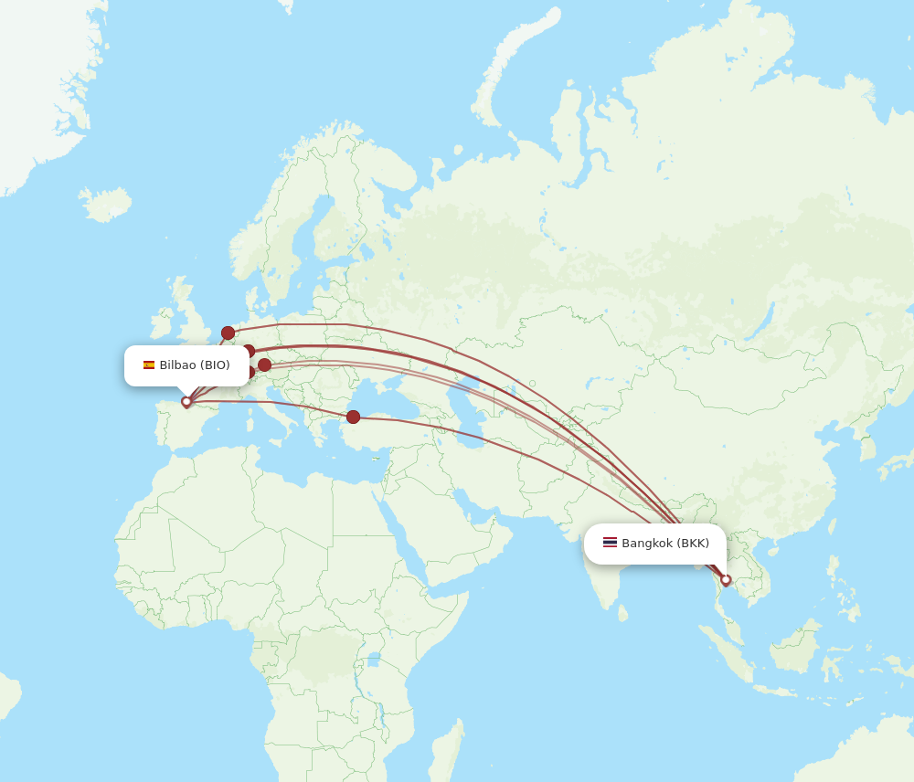 All flight routes from Bilbao to Bangkok, BIO to BKK - Flight Routes