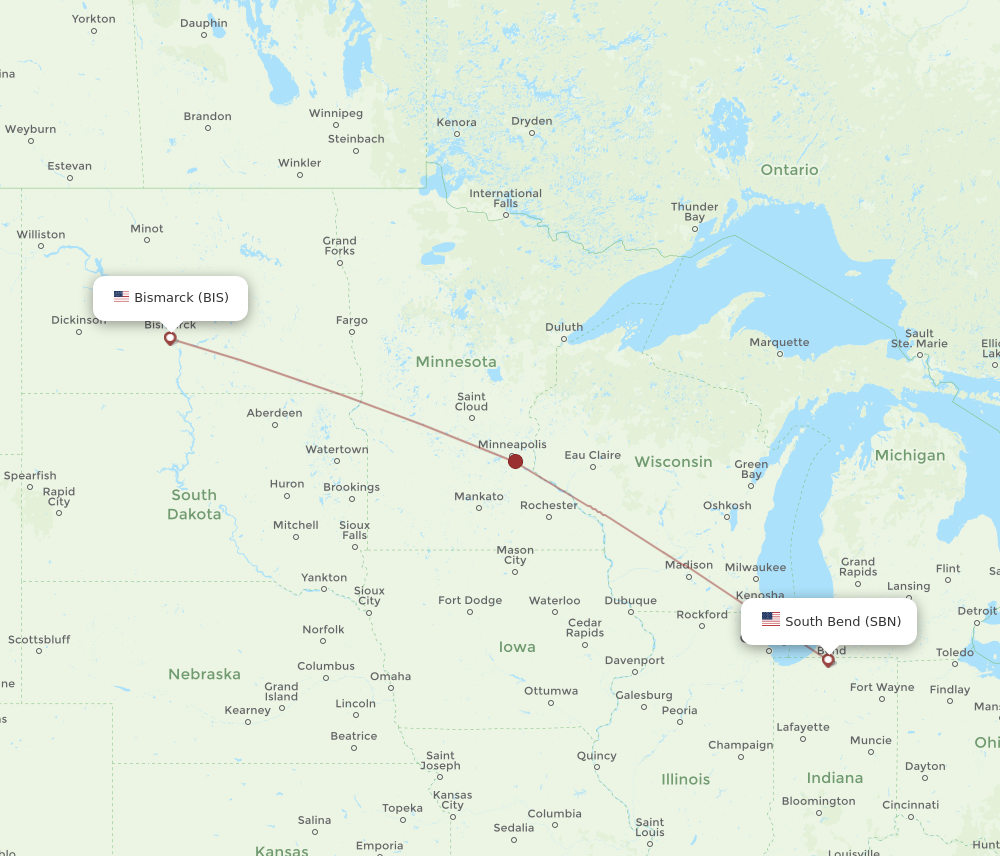 Flights from Bismarck to South Bend BIS to SBN Flight Routes