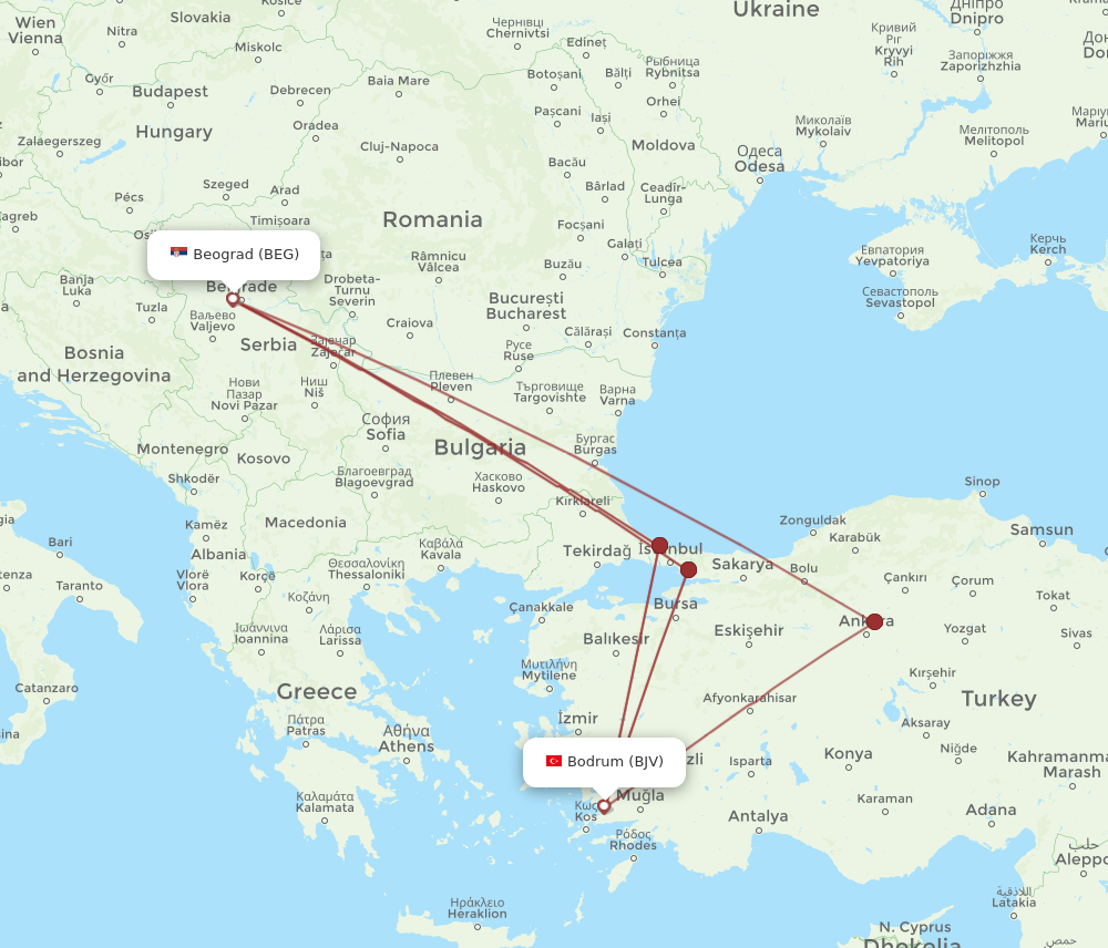 Flights from Bodrum to Belgrade BJV to BEG Flight Routes