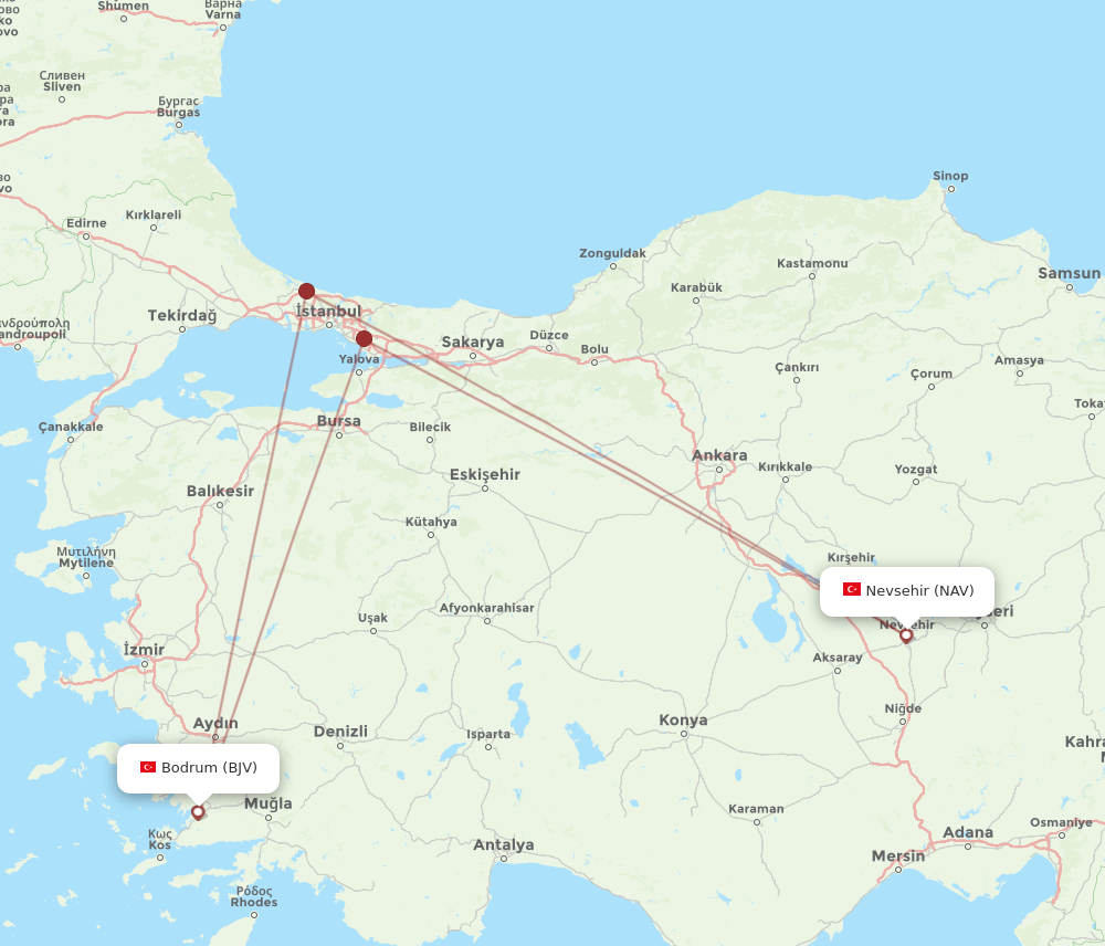 Flights from Bodrum to Nevsehir BJV to NAV Flight Routes