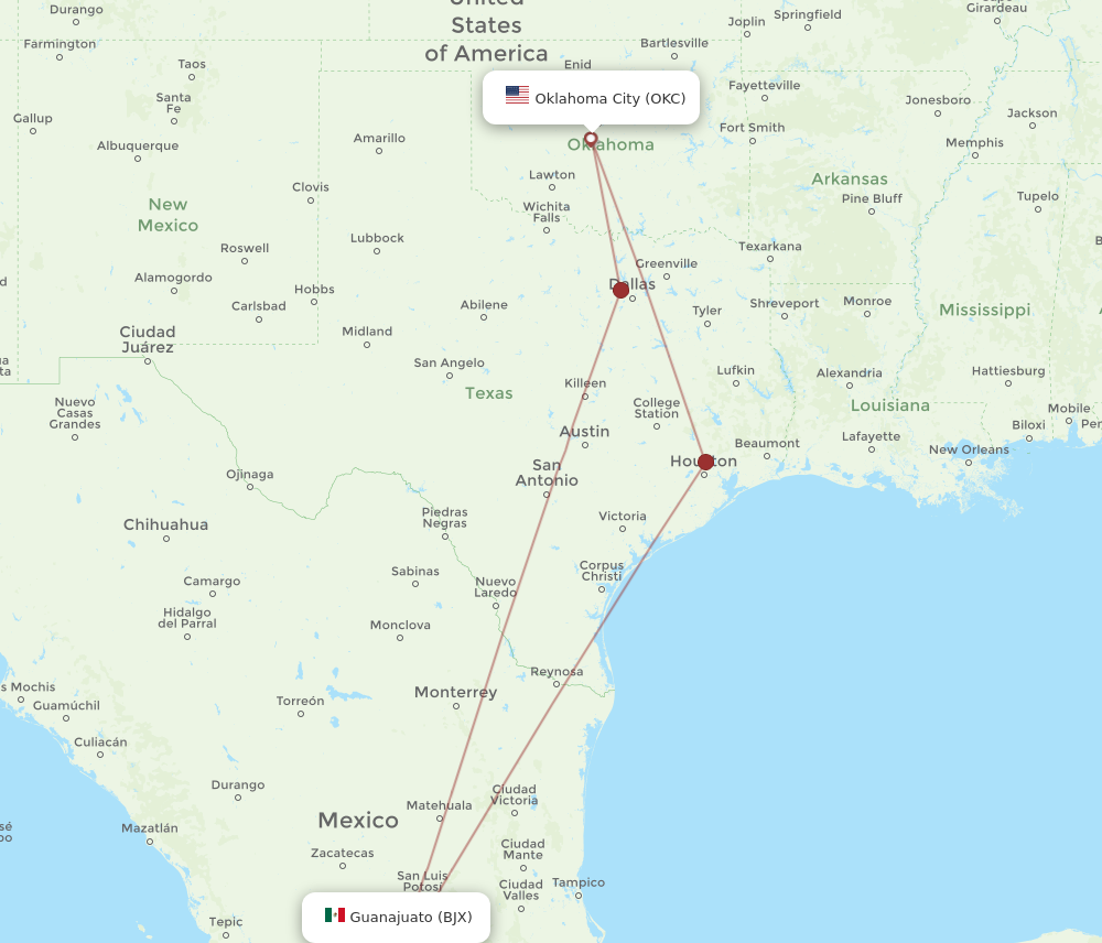 Flights from Leon Guanajuato to Oklahoma City BJX to OKC Flight