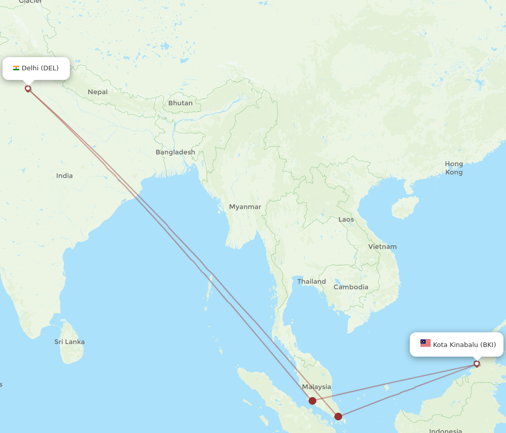 Flights from Kota Kinabalu to Delhi, BKI to DEL - Flight Routes