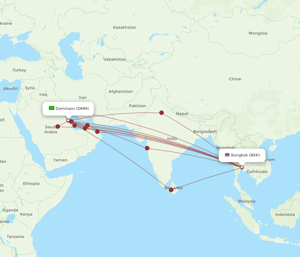 Flights from Bangkok to Dammam BKK to DMM Flight Routes