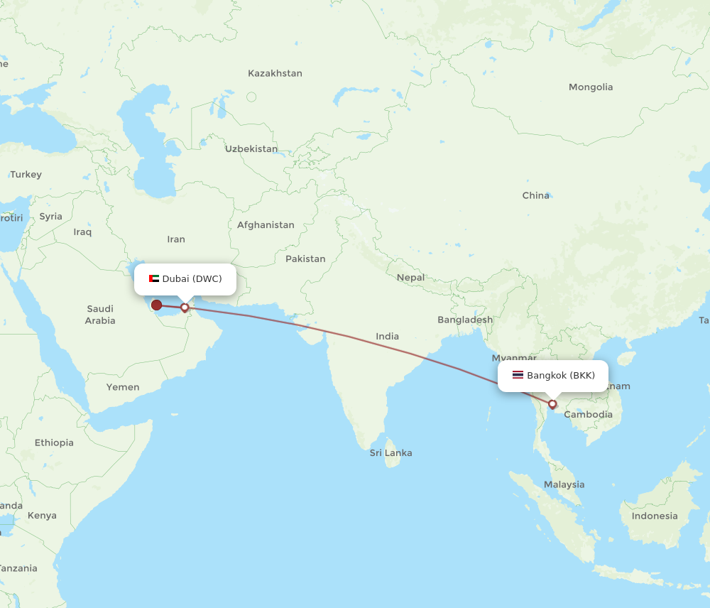 Flights from Bangkok to Dubai BKK to DWC Flight Routes