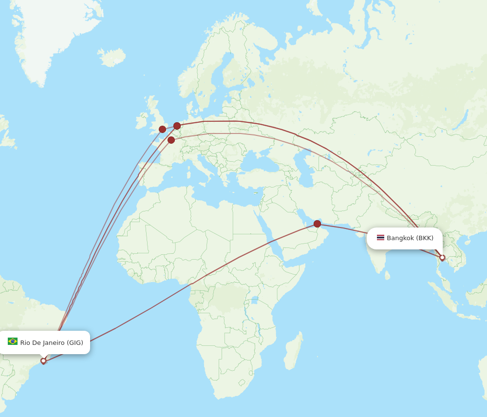 All flight routes from Bangkok to Rio De Janeiro, BKK to GIG - Flight ...