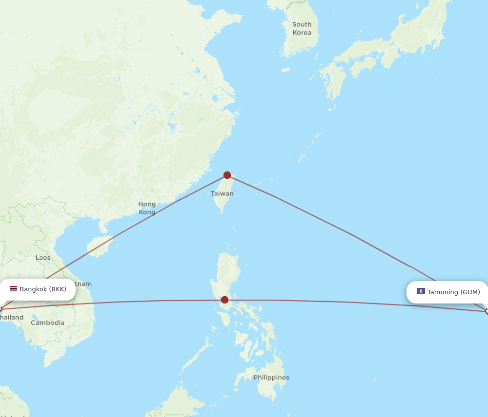 Flights from Bangkok to Guam BKK to GUM Flight Routes