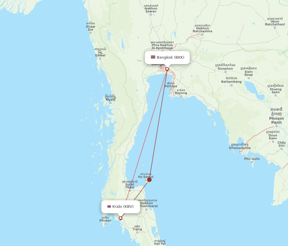 Flights from Bangkok to Krabi BKK to KBV Flight Routes