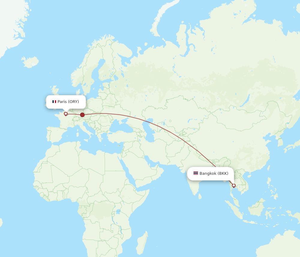 All flight routes from Bangkok to Paris, BKK to ORY Flight Routes