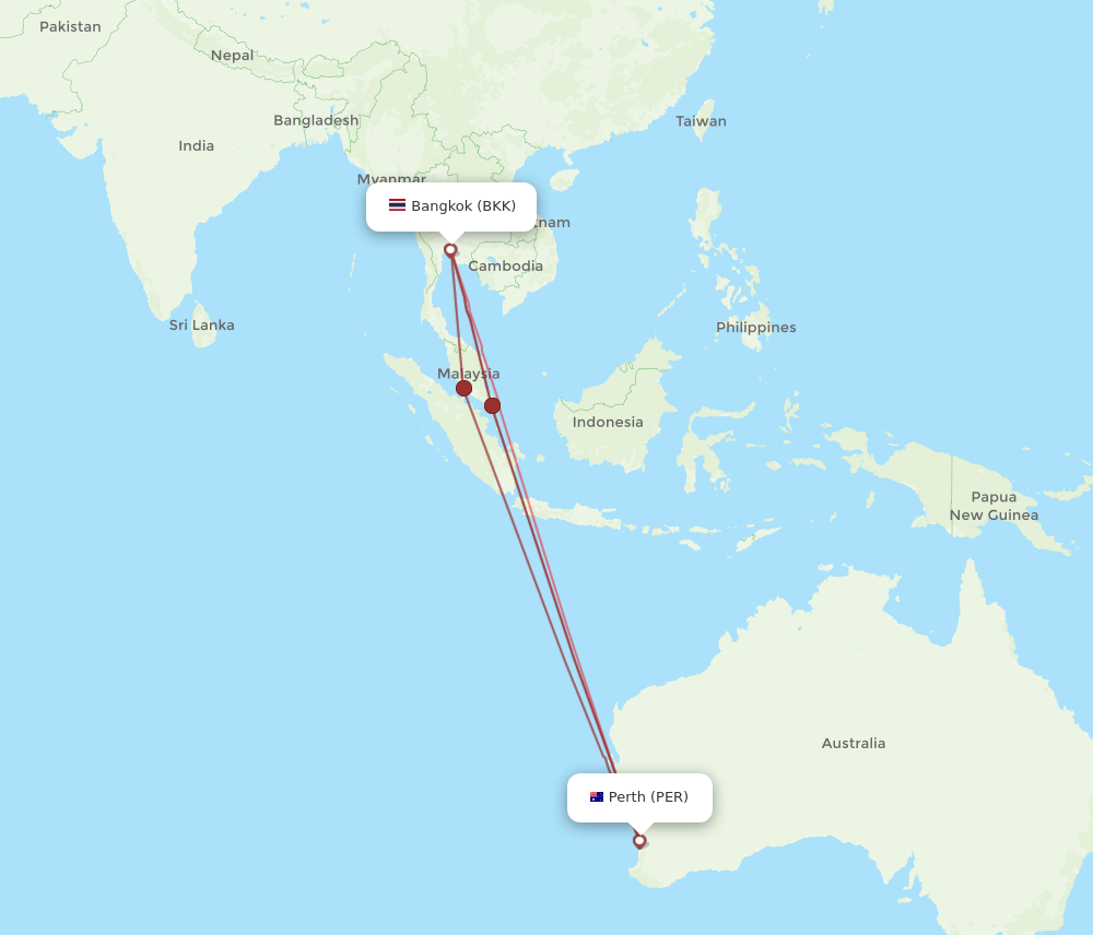 Flights from Bangkok to Perth BKK to PER Flight Routes