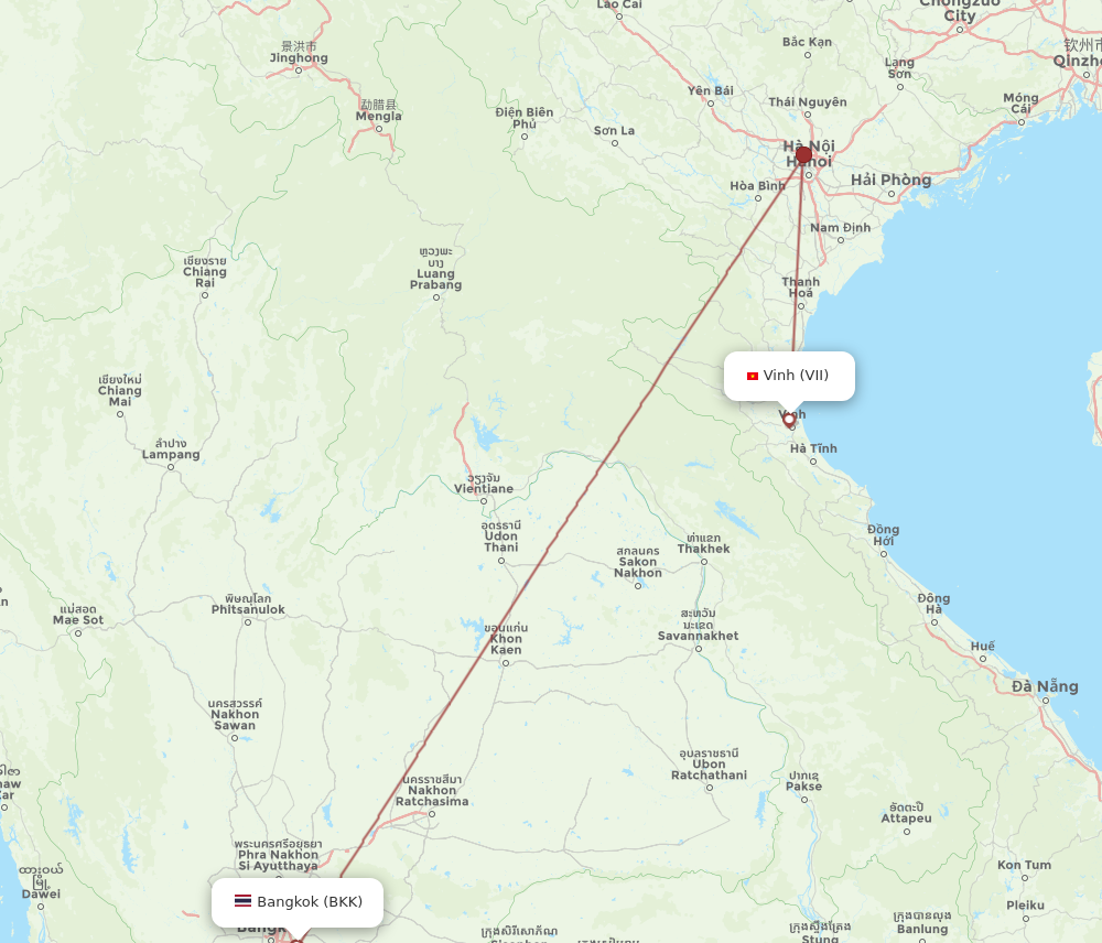 Flights from Bangkok to Vinh City BKK to VII Flight Routes