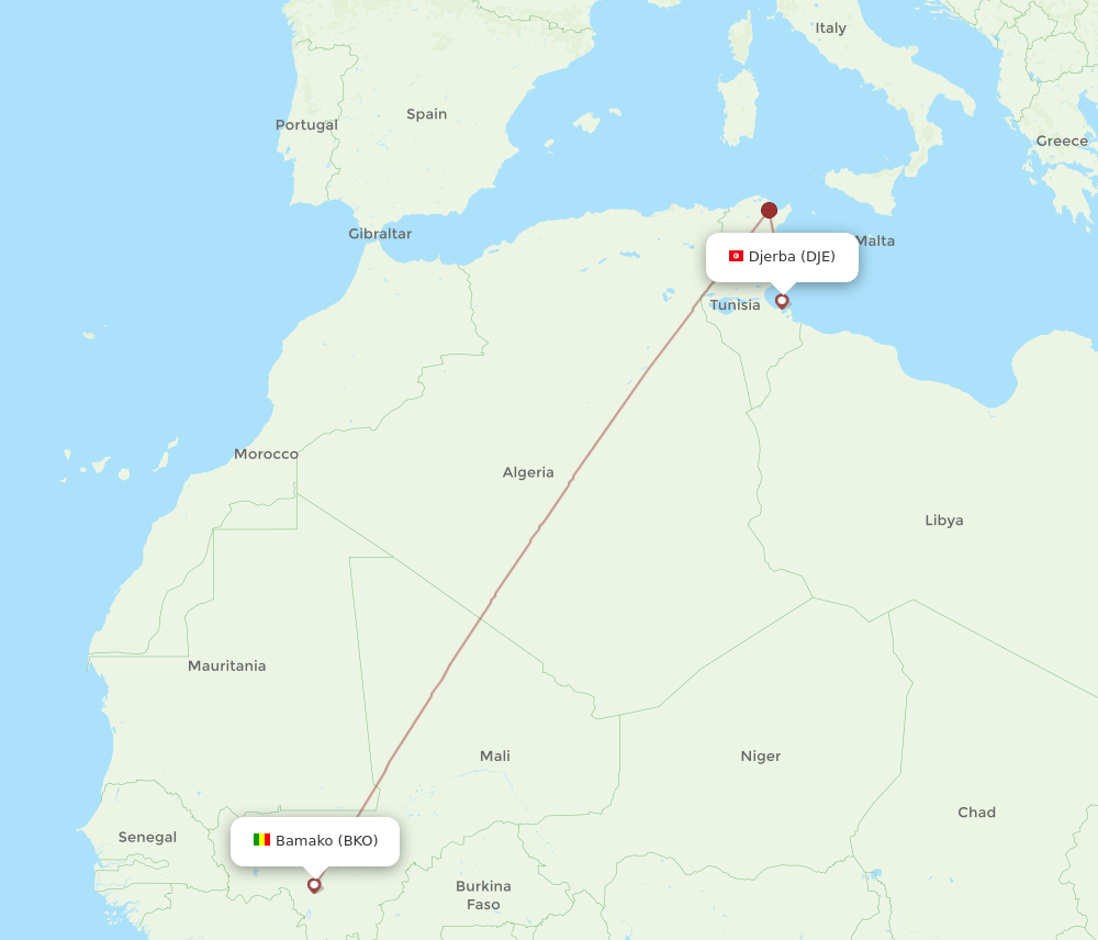 Flights from Bamako to Djerba BKO to DJE Flight Routes