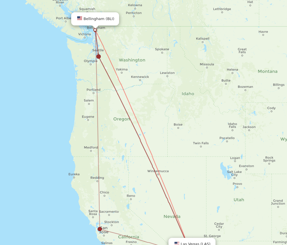 Flights from Bellingham to Las Vegas BLI to LAS Flight Routes