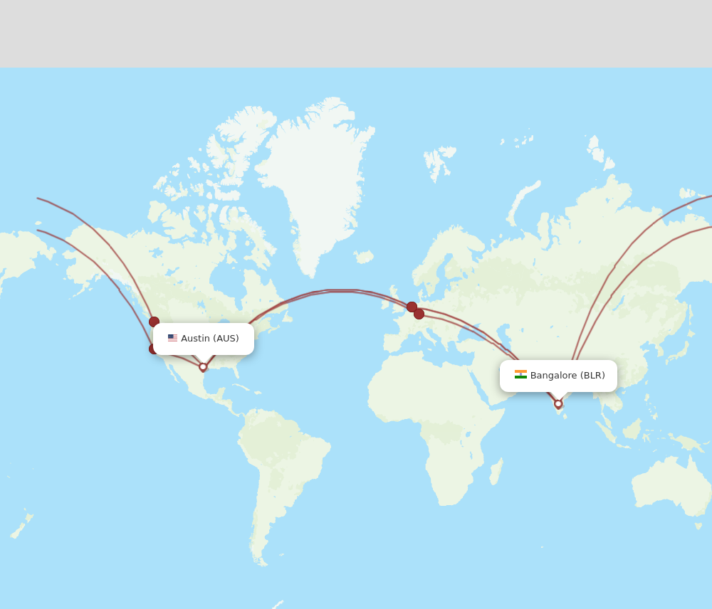 BLR to AUS flights and routes map