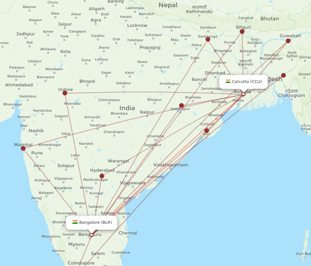 Flights from Bengaluru to Kolkata BLR to CCU Flight Routes