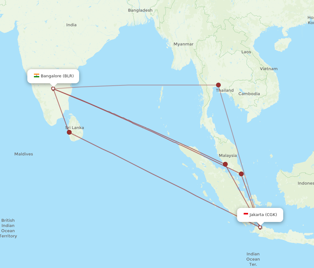 BLR to CGK flights and routes map