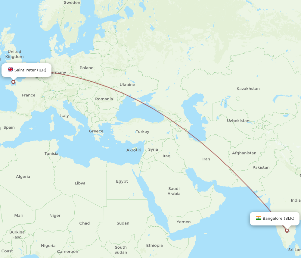 BLR to JER flights and routes map