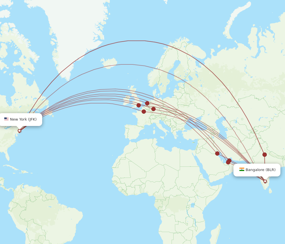 All flight routes from Bengaluru to New York, BLR to JFK - Flight Routes