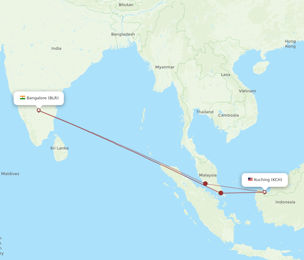 All flight routes from Bengaluru to Kuching, BLR to KCH - Flight Routes