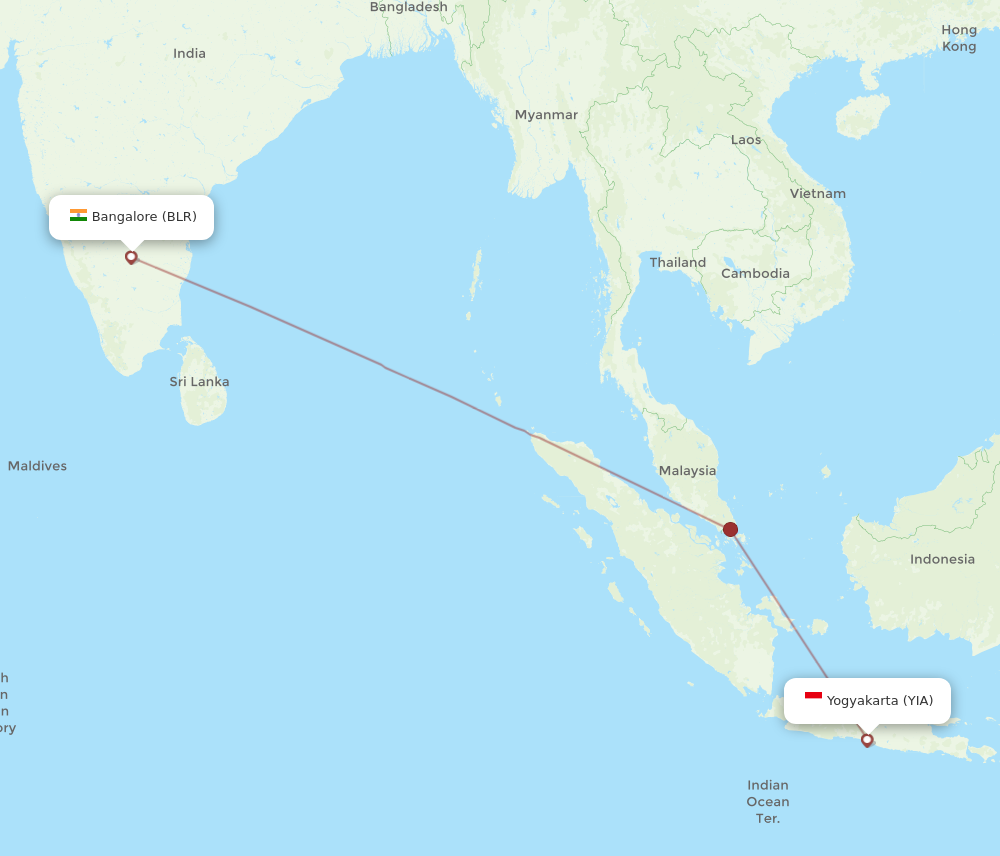 BLR to YIA flights and routes map