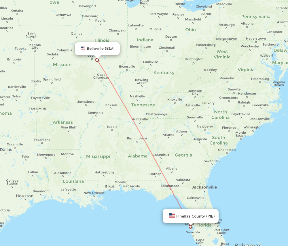 Flights from Belleville to Saint Petersburg, BLV to PIE Flight Routes