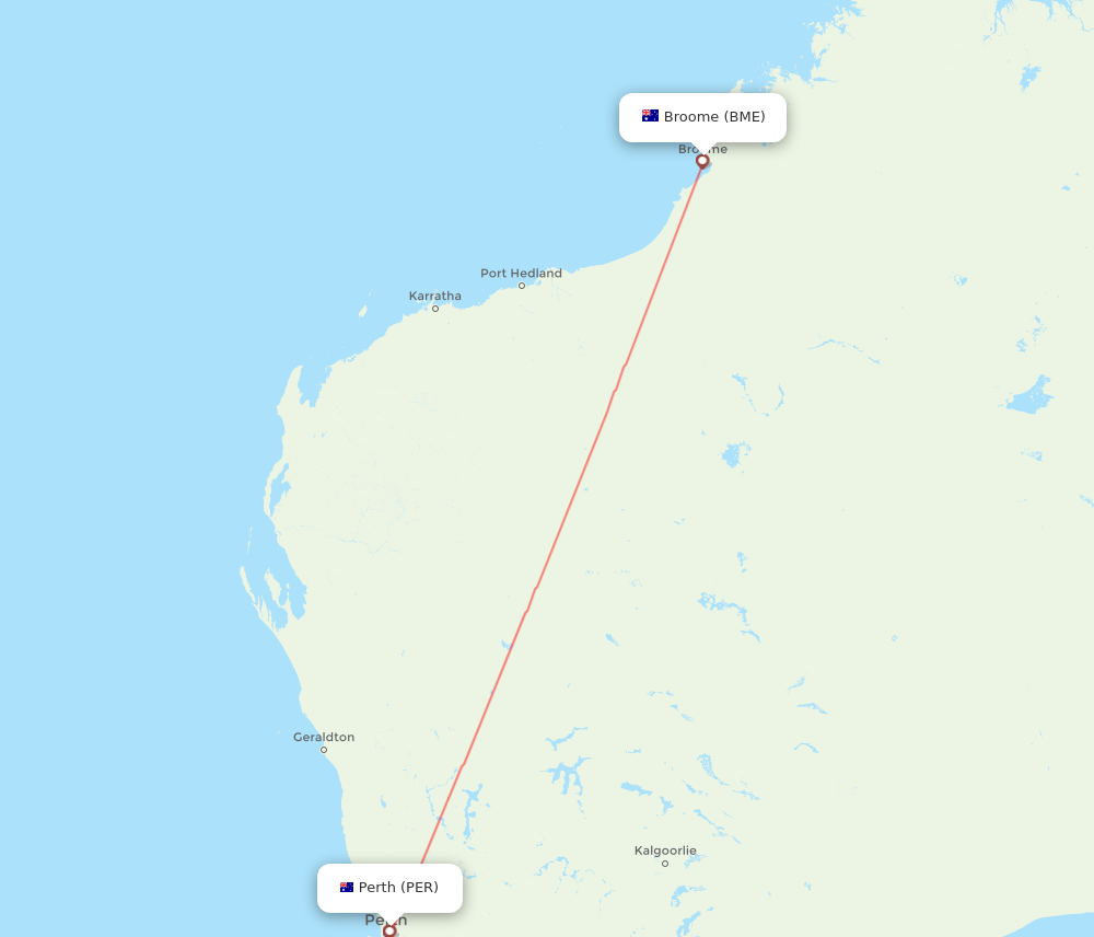 All Flight Routes From Broome To Perth, BME To PER - Flight Routes