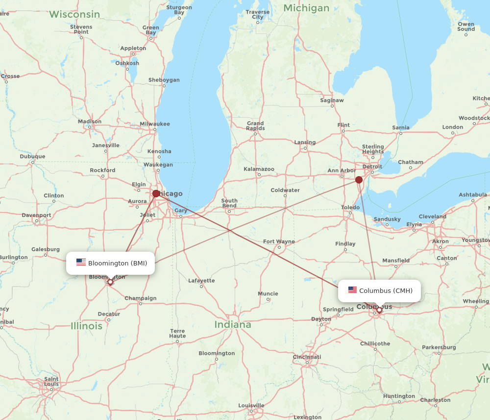 Flights from Bloomington to Columbus, BMI to CMH - Flight Routes