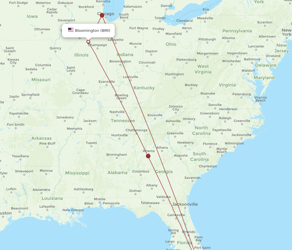 Flights from Bloomington to Miami BMI to MIA Flight Routes