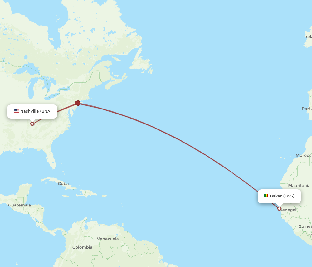 All Flight Routes From Nashville To Dakar, BNA To DSS - Flight Routes