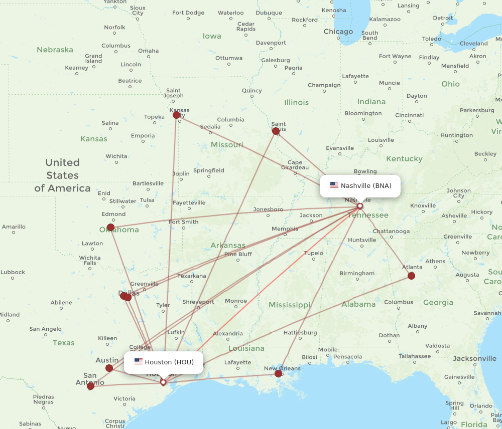 Flights from Nashville to Houston BNA to HOU Flight Routes