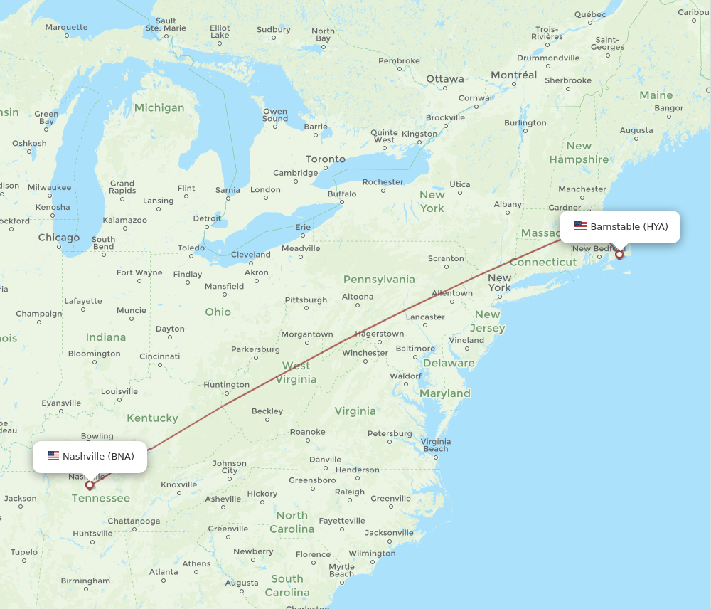 Flights from Nashville to Hyannis BNA to HYA Flight Routes