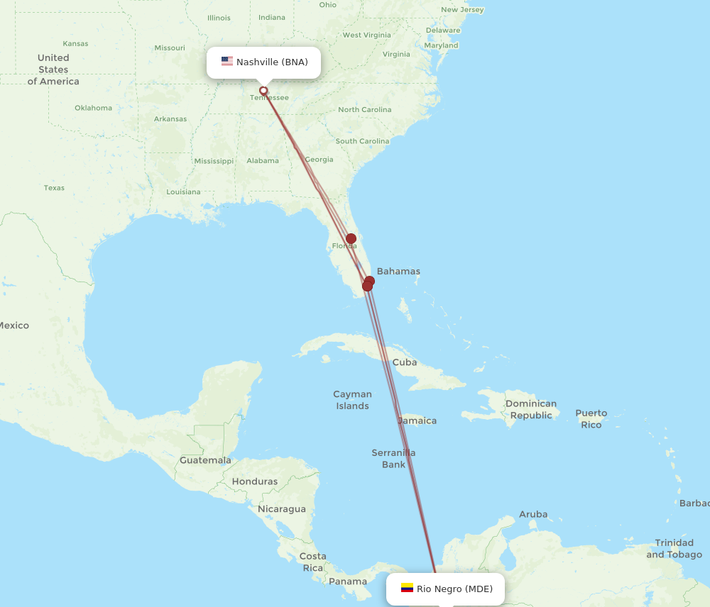 Flights from Nashville to Medellin BNA to MDE Flight Routes