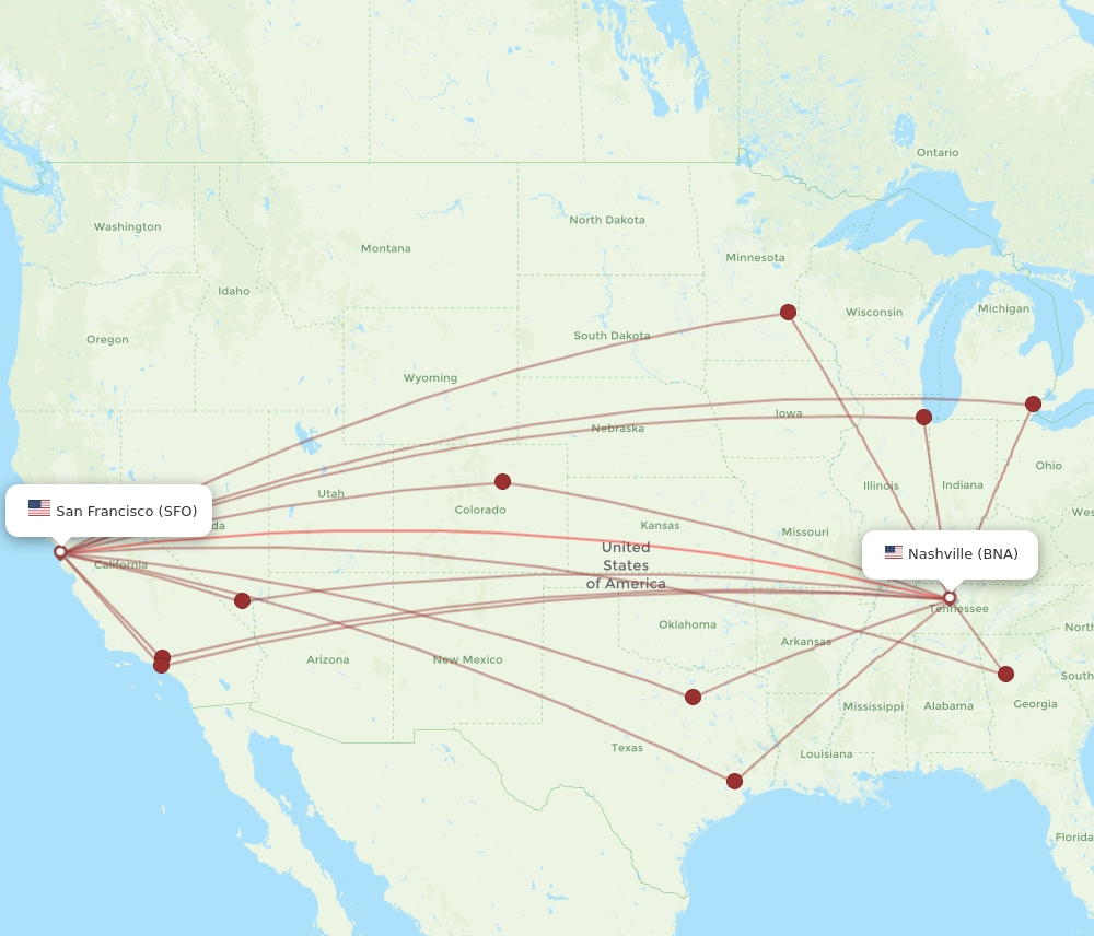 Flights from Nashville to San Francisco, BNA to SFO - Flight Routes