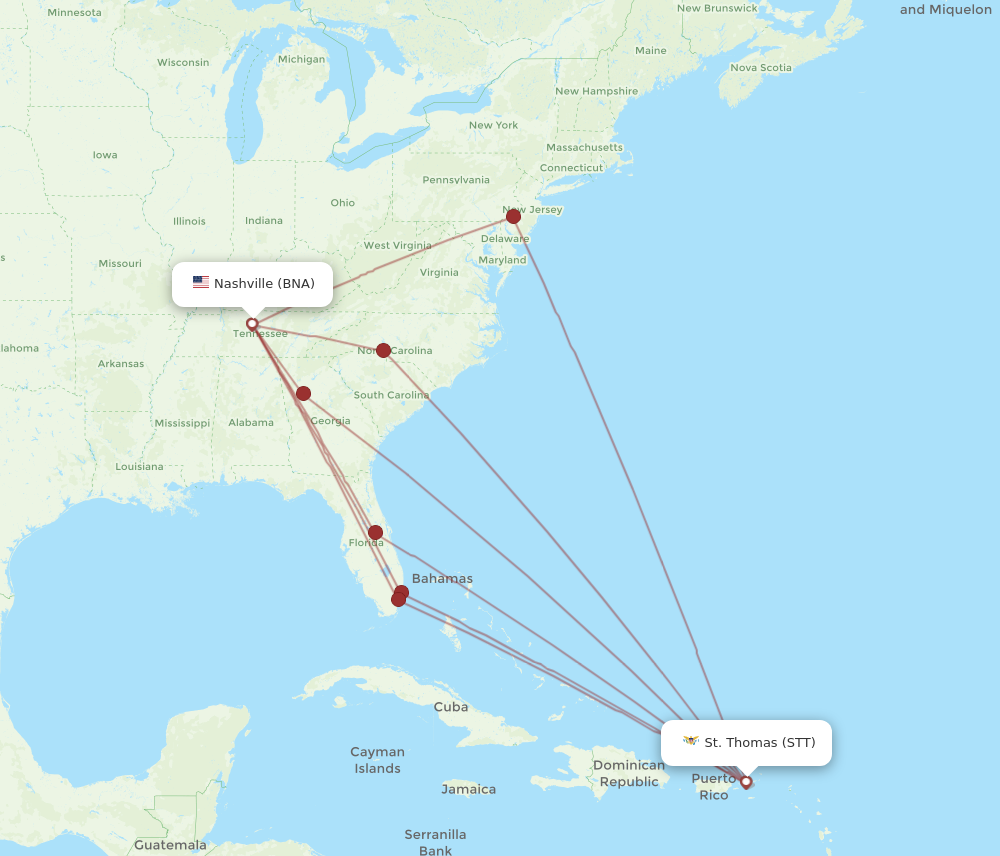 Flights from Nashville to Saint Thomas BNA to STT Flight Routes