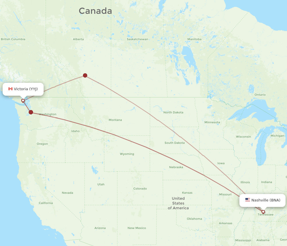 Flights from Nashville to Victoria BNA to YYJ Flight Routes