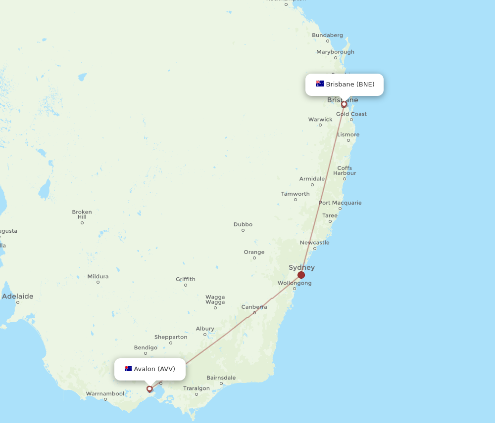 All flight routes from Brisbane to Avalon, BNE to AVV Flight Routes