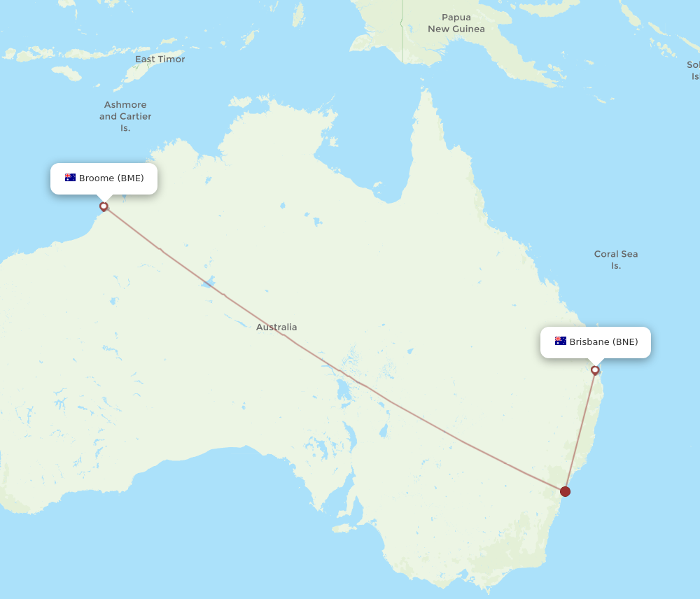 All flight routes from Brisbane to Broome, BNE to BME - Flight Routes