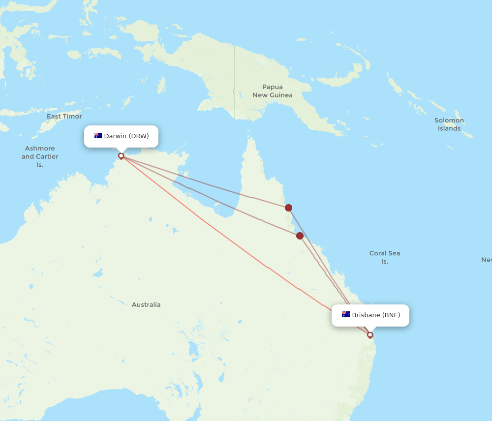 Flights from Brisbane to Darwin BNE to DRW Flight Routes