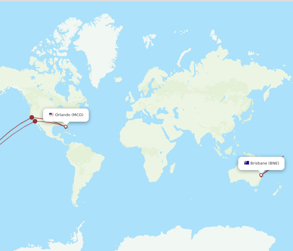 Flights from Brisbane to Orlando BNE to MCO Flight Routes